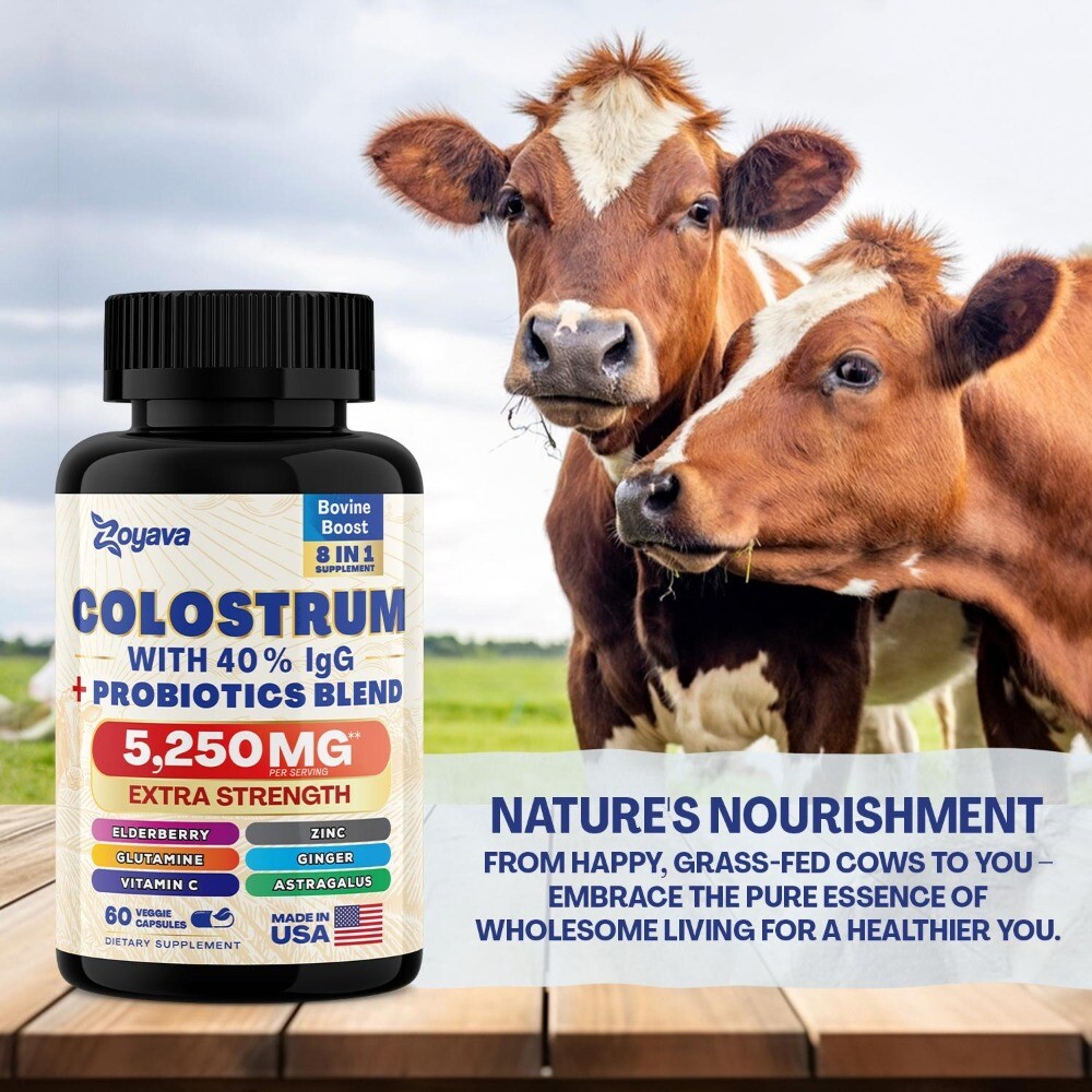 Probiotic-infused Bovine Colostrum 60 Capsule Grass Fed Cow Colostrum Supplement