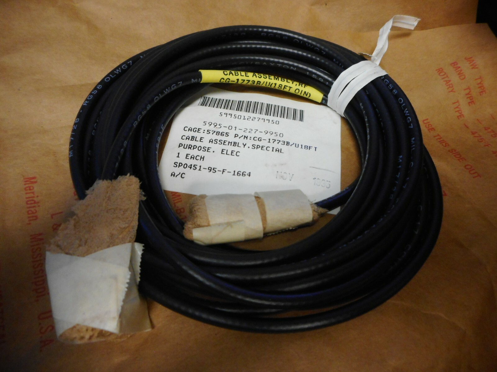 BNC Cable , RG-58 , 50 ohm , 18 feet , New ( CG-1773B/U ) Ham Radio - Military