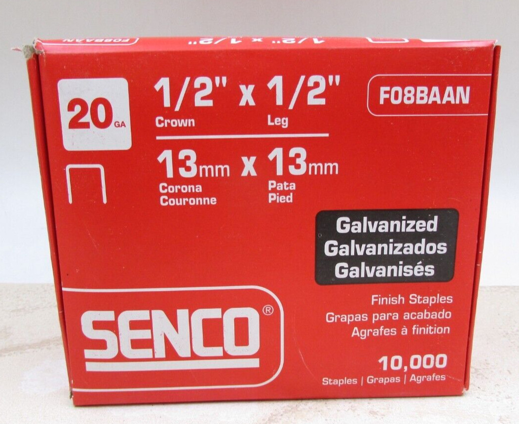 Senco F08BAA 20 Gauge by 1/2-inch Crown by 1/2-inch Fine Wire Galvanized Staples