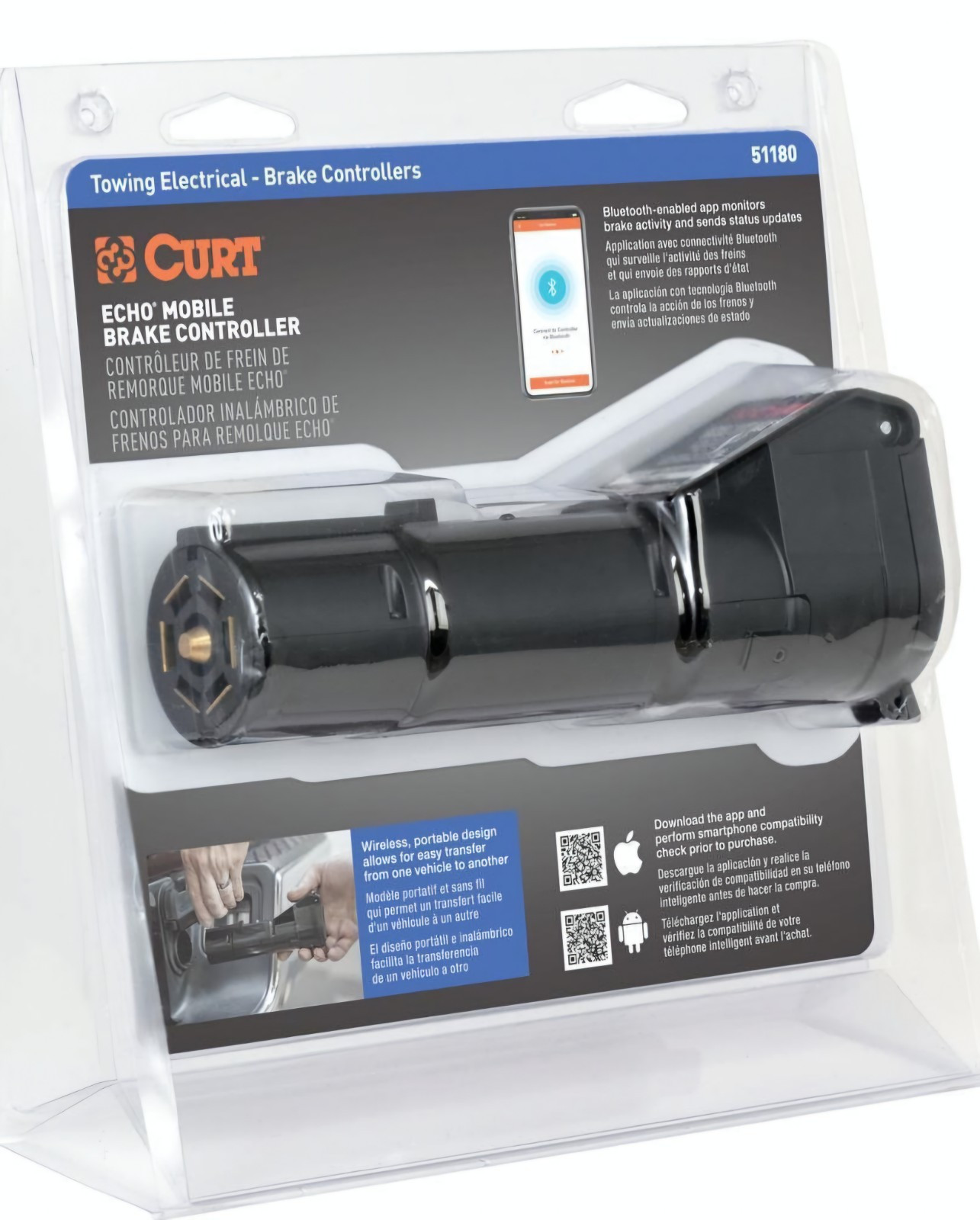 Curt 51180 Echo Mobile Electric Trailer Brake Controller with Bluetooth-Enabled