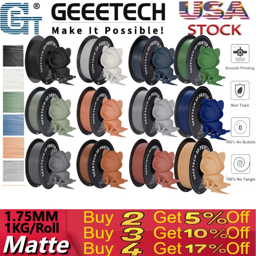 Geeetech 3D Printer Filament PLA 1.75mm 1kg/Spool Matte Color Frosted Texture US