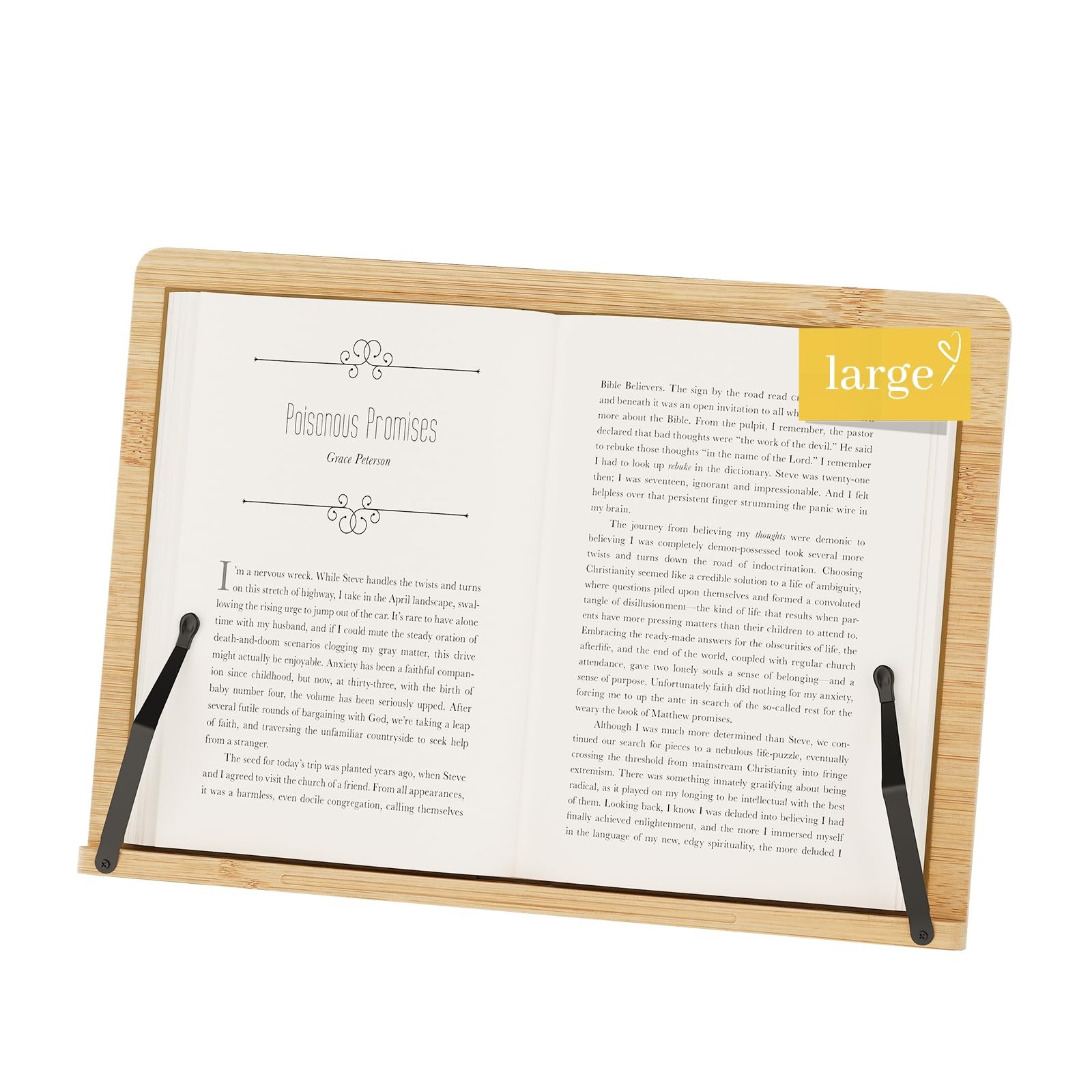 Large Bamboo Book Stand, Adjustable Holder, Large（15.35×11in）, Brown