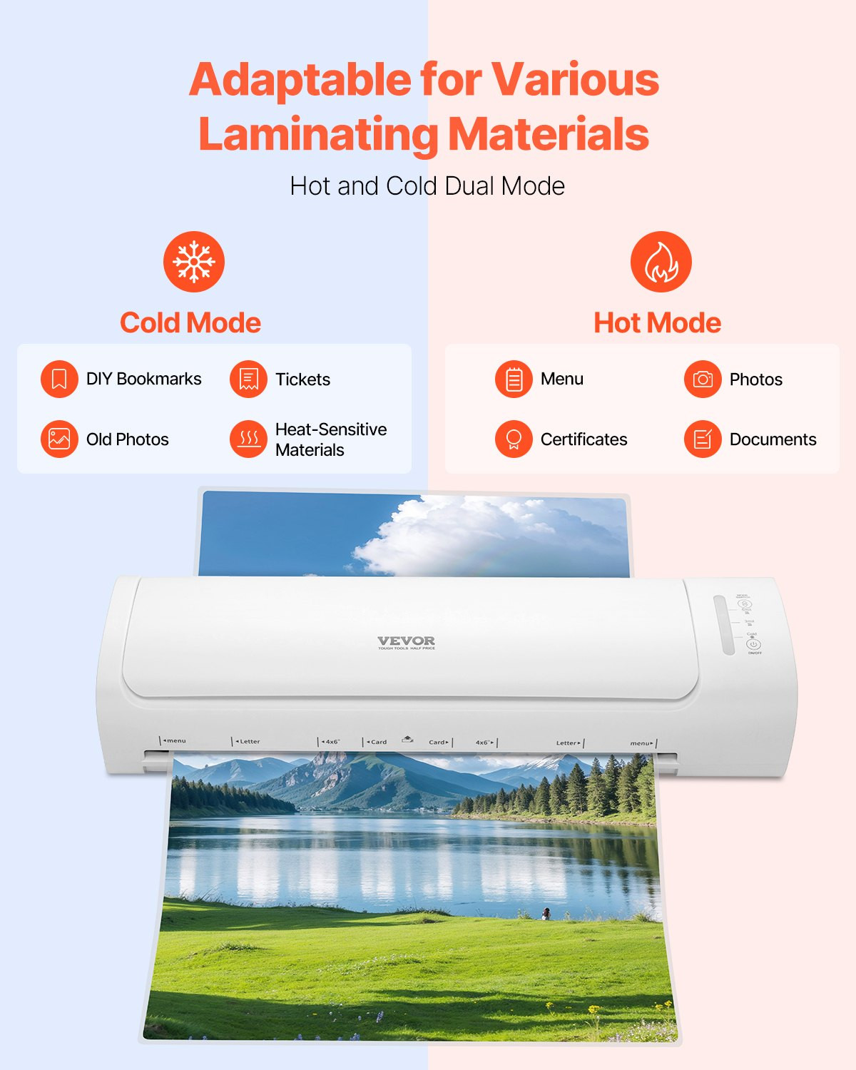 VEVOR Laminator Machine, Cold and Hot Laminator for Max A3 Paper Size, 1 min Qui