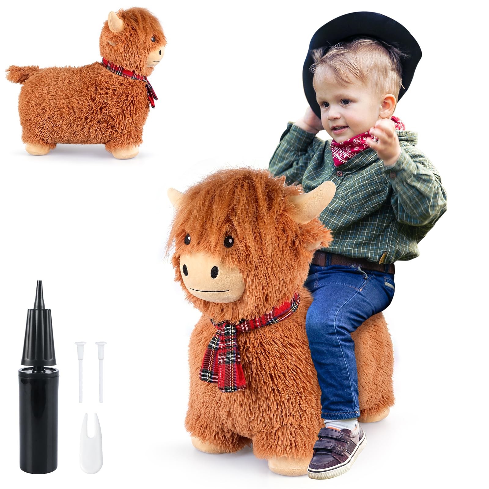 SuzziPals Bouncy Highland Cow Hopper Toys, Inflatable Cow Ride on Bouncer, Indoo