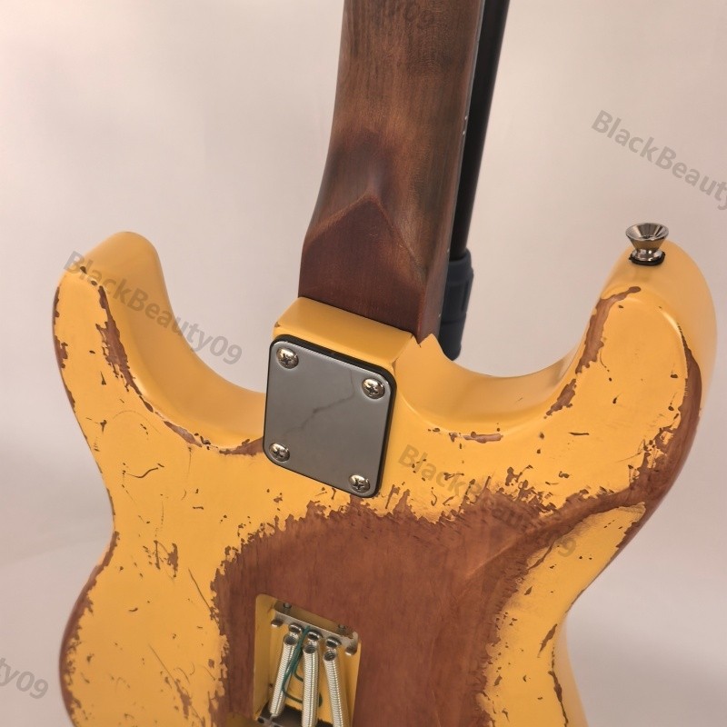 Vintage Solid Body Electric Guitar Stainless Rounded Fret Edge Bone Nut Aged