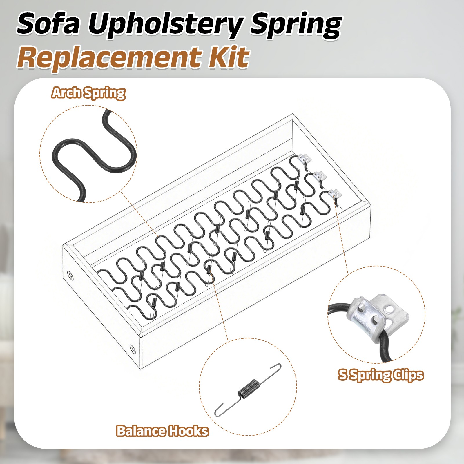 19.7" Upholstery Spring Replacement Kit, Sagging Cushions Repair Kit Silver