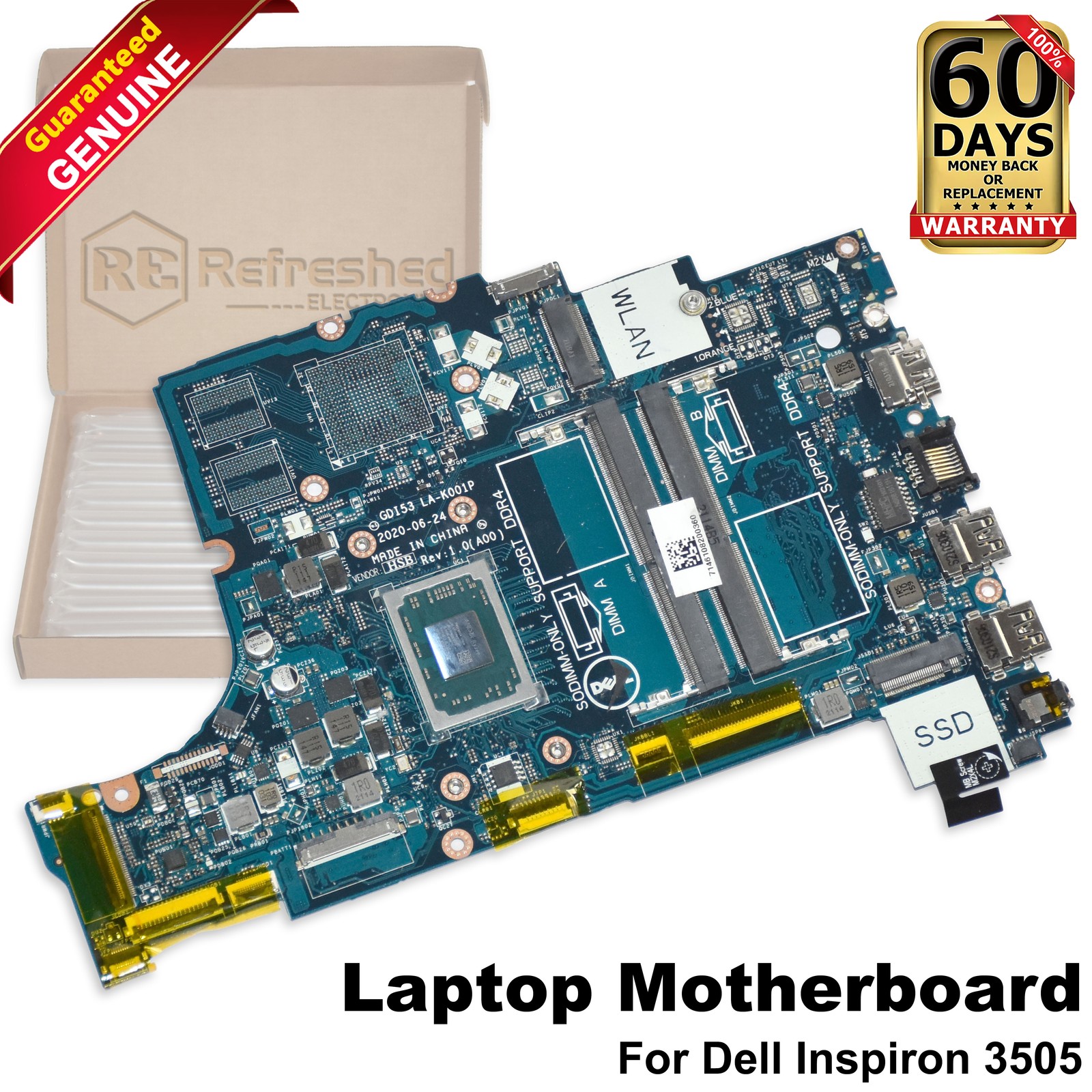 Dell Inspiron 3505 Motherboard AMD Ryzen 3 3250U Dual-Core 2.6GHz LA-K001P 0VPNP