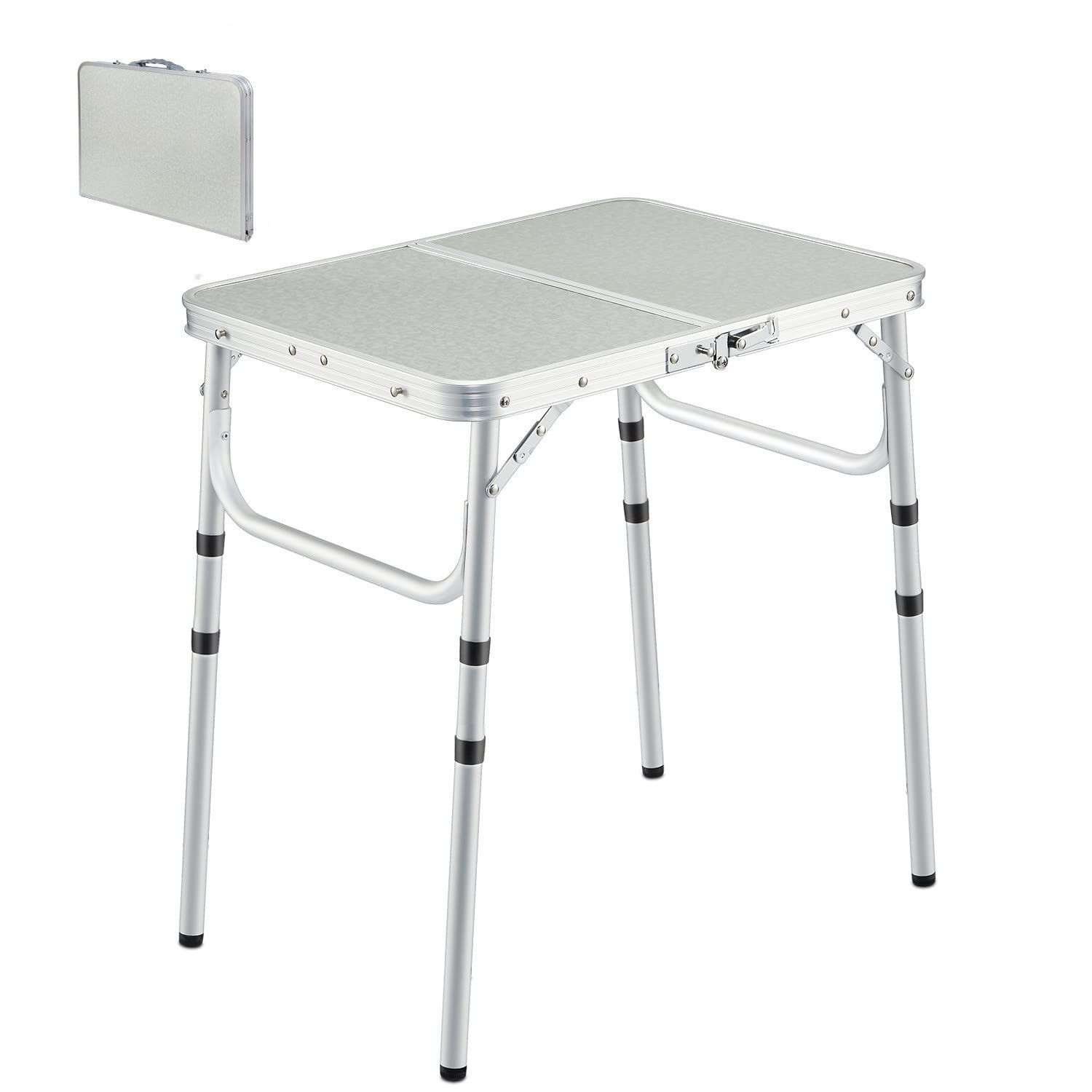 Small Folding Camping Table 2ft, 3 Heights Portable Outdoor Folding Table Alu...