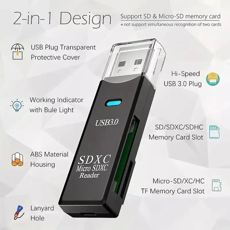 USB 3.0 SD Card Reader Micro SD TF Memory Card Adapter for PC Laptop Camera