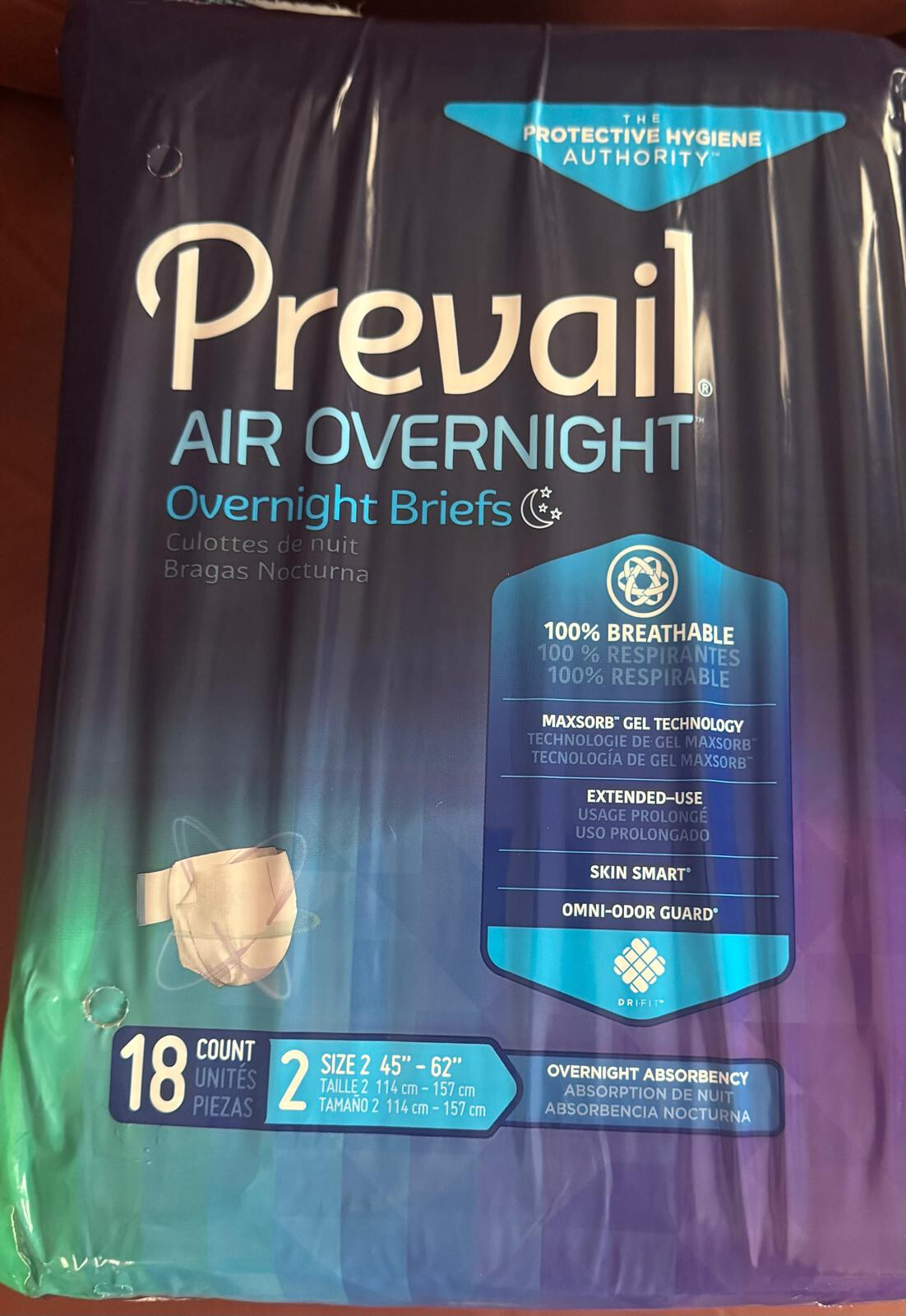 2new bags,of Prevail Air Overnight Briefs18 c (total 36c)in size 2,free shipping