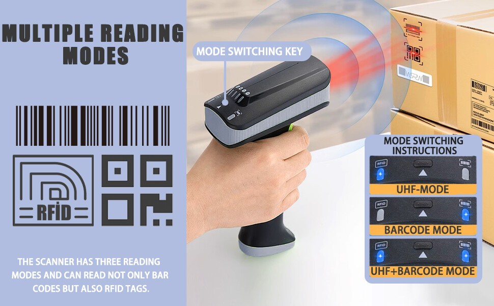 SR290 UHF RFID Reader Bluetooth 2.4G 1D/2D Barcode Scanner Handheld Terminal