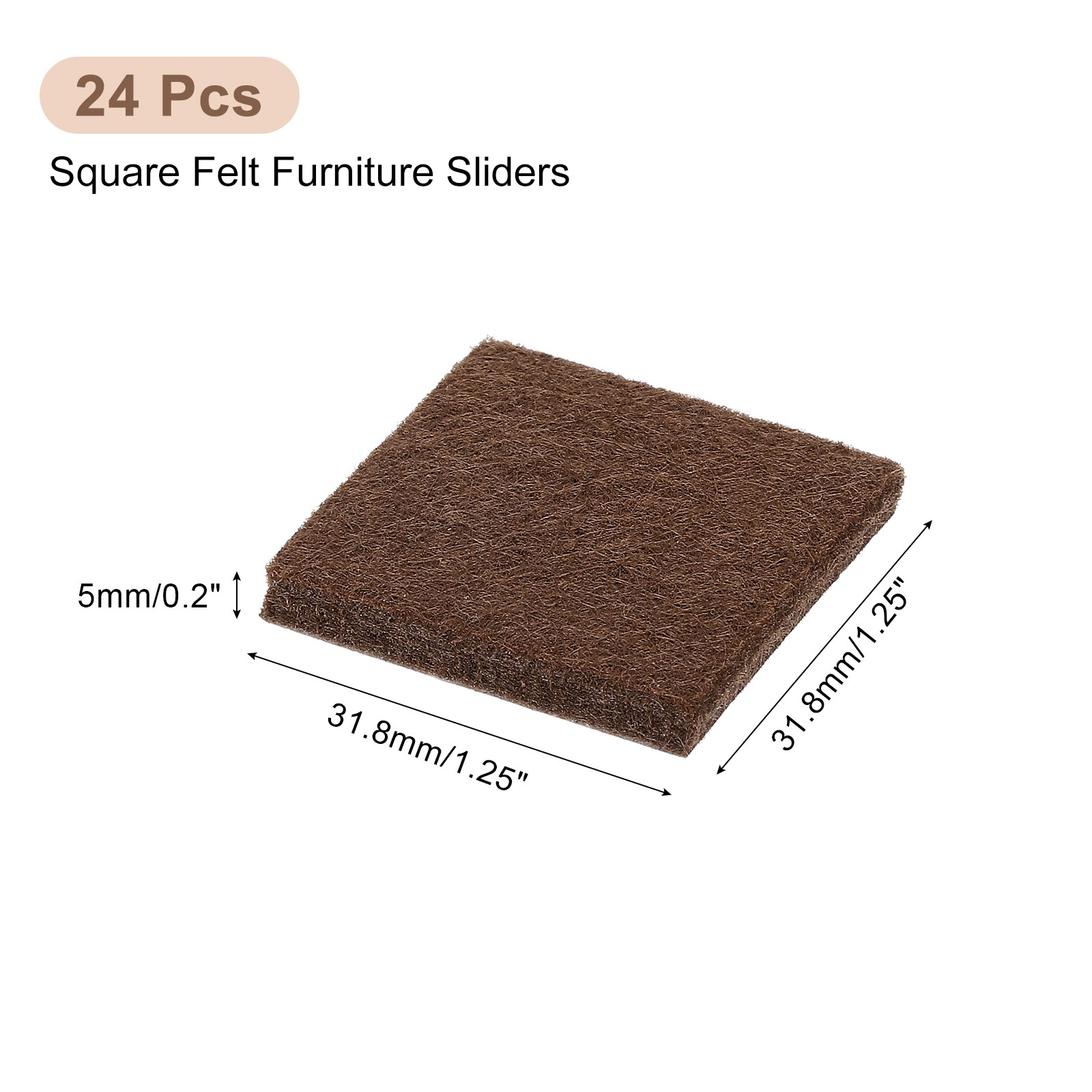 24Pcs Furniture Pads 1.25" Square Self Adhesive Felt Furniture Pads Brown