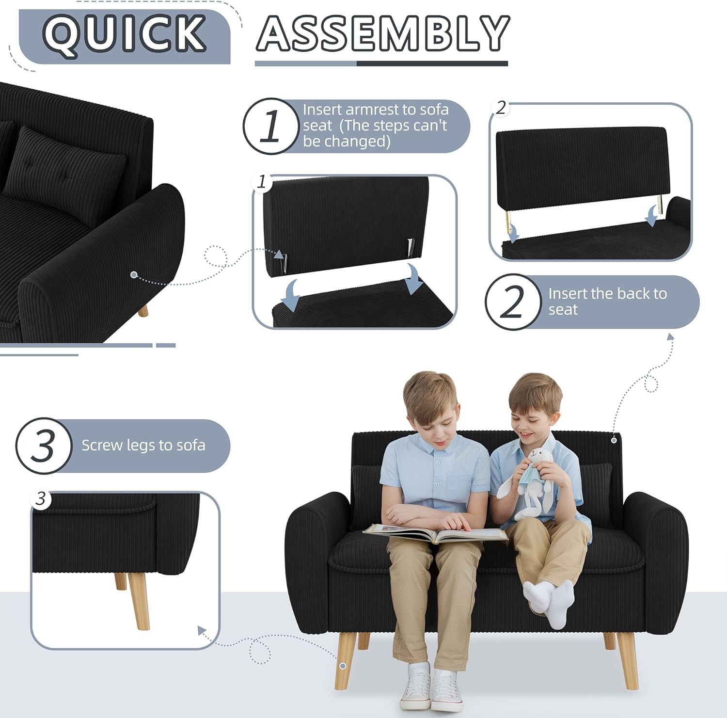 Small Modern Loveseat Couch Sofa Mid Century Fabric Upholstered 2-Seat Sofa
