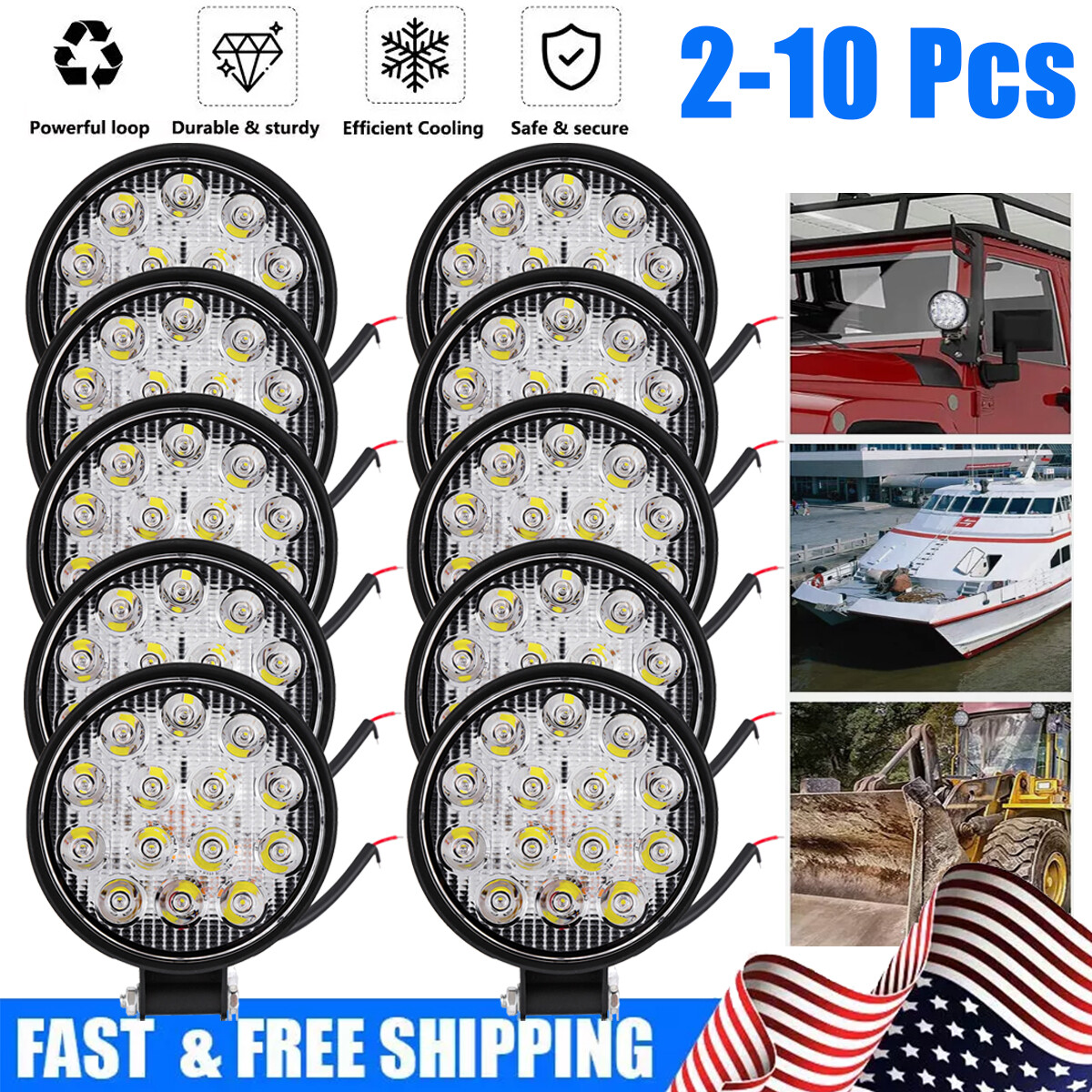 2-10 Pcs LED Work Light Flood SPOT Lights For Truck Off Road Tractor ATV Round