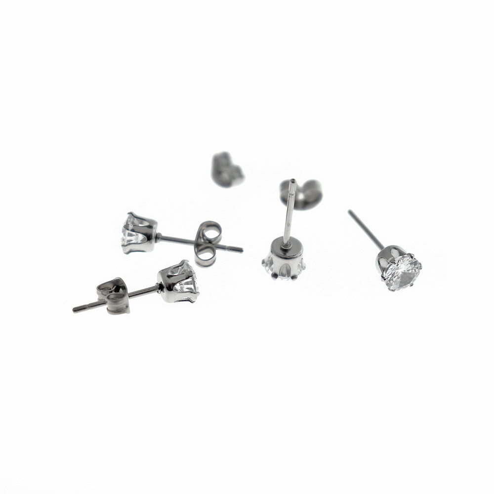 Stainless Steel Earrings - Cubic Zirconia Studs - 5mm x 4mm - 1 Pair - ER540