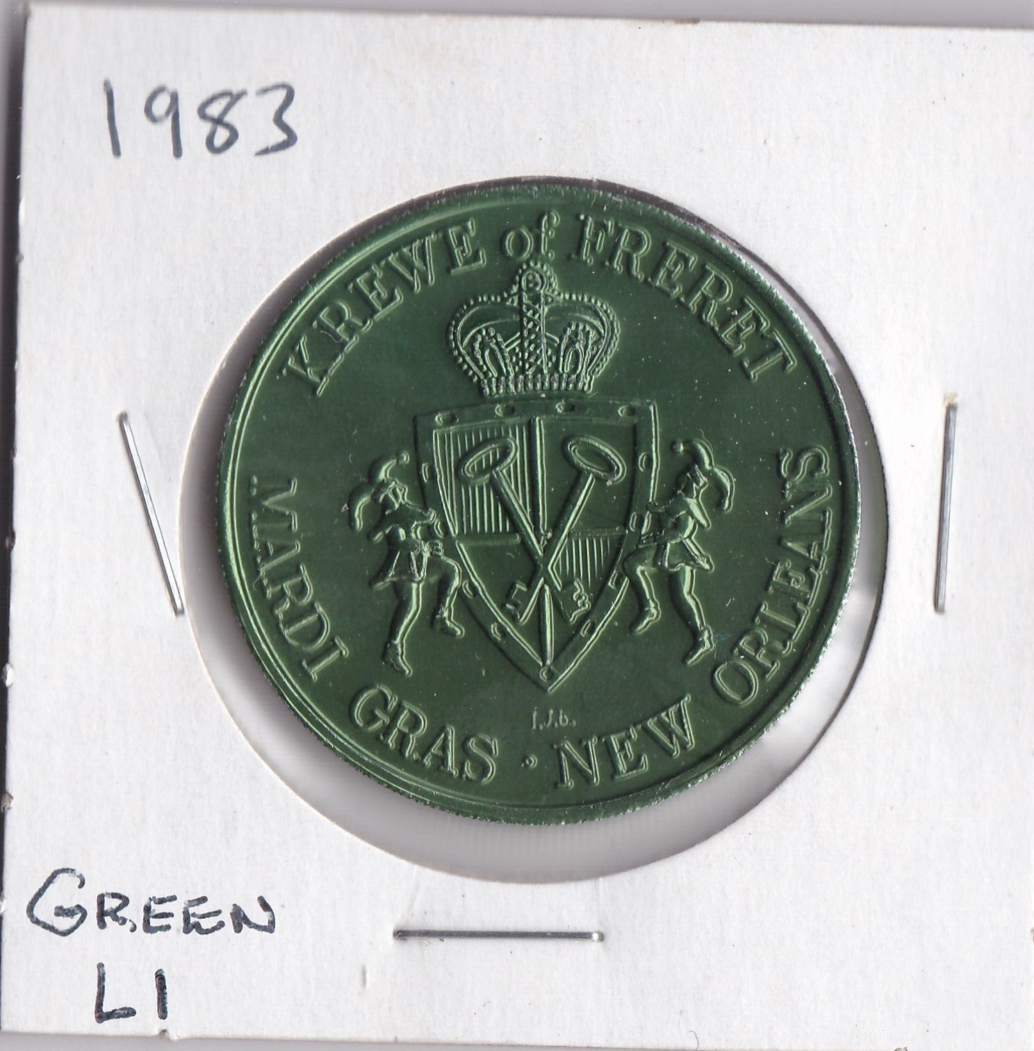 1983 KREWE OF FRERET/FRERET'S FOLKLORE 1983 Mardi Gras  DOUBLOON (Green L1)