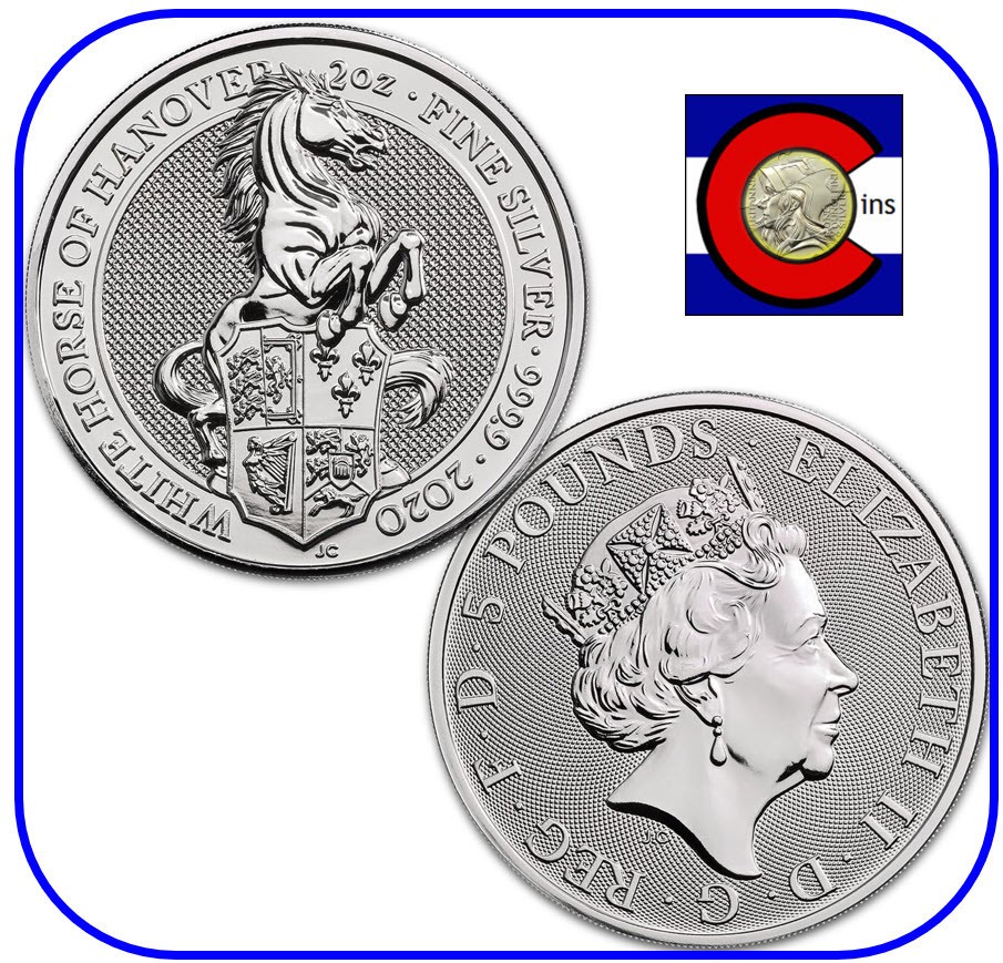 2020 UK Queen's Beast White Horse of Hanover 2 oz 0.9999 Silver Coin in Capsule