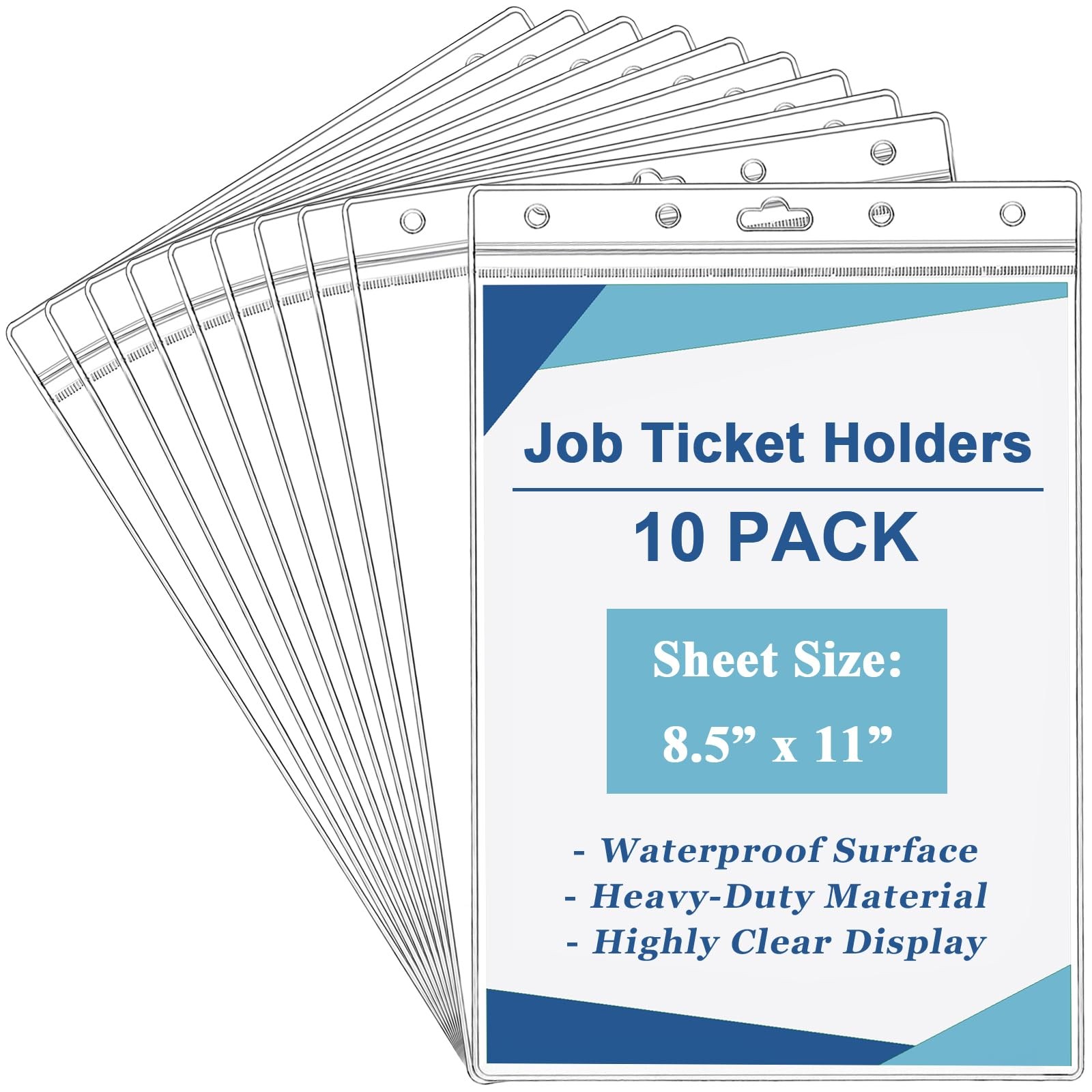 10 PCS Job Ticket Holders Waterproof Resealable Sleeves Fits 8.5x11 Inch