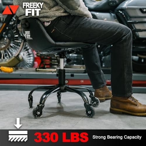 Rolling Shop Stool with Wheels, Rolling Stool with Back Support, 360° Blue