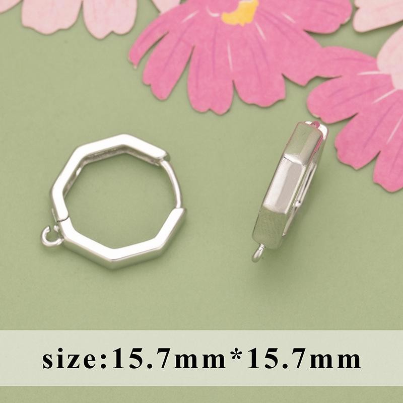 1Pair Rhodium Hexagon Shape Hoop Huggies Earrings Component GCR511-Silver