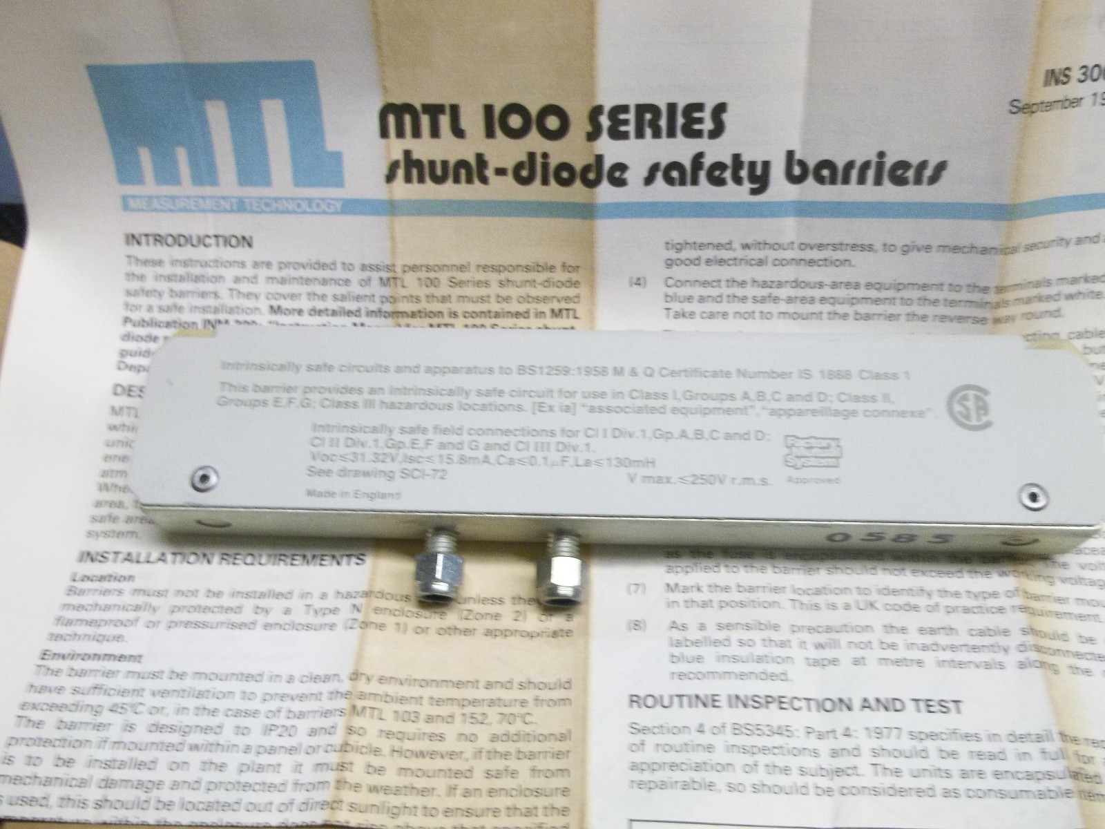 MEASUREMENT SHUNT DIODE SAFETY BARRIER MTL164 MTL100 MTL 100 SERIES (BIN1)