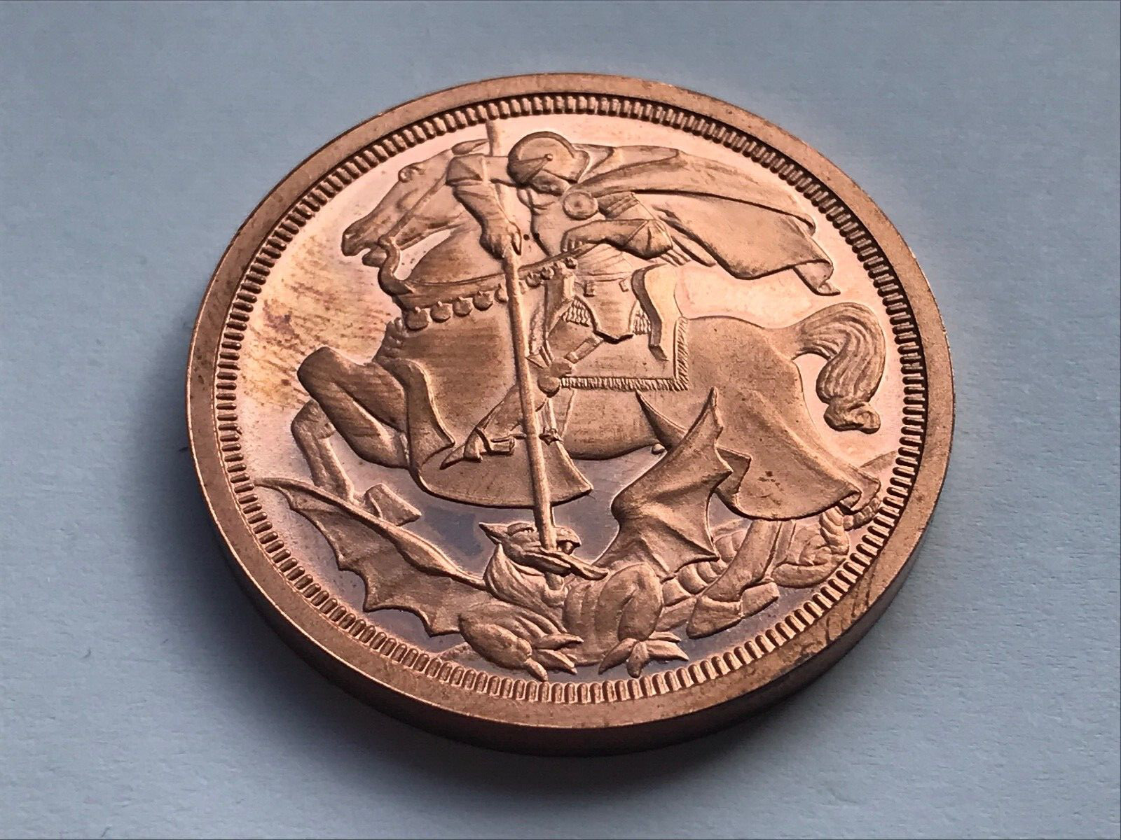 1910 EDWARD VII COPPER PROOF RETRO FANTASY PATTERN GEORGE & DRAGON