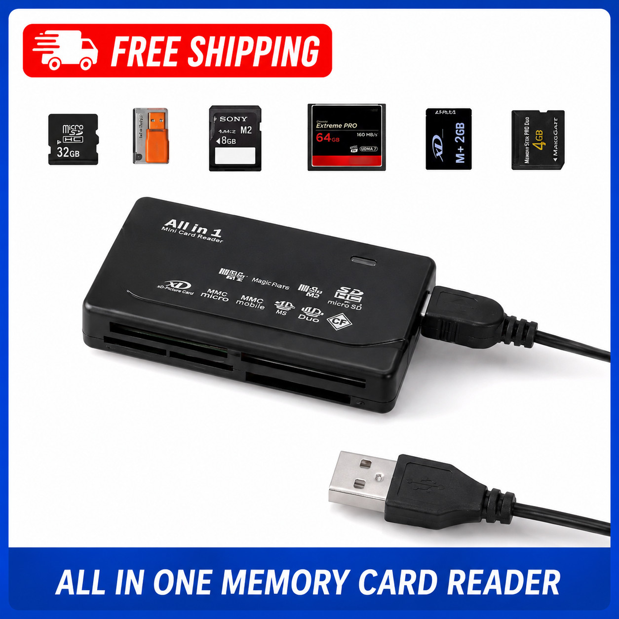 USB Memory Card Reader CF XD SD MS | Compact Flash XD Picture Card PC Mac