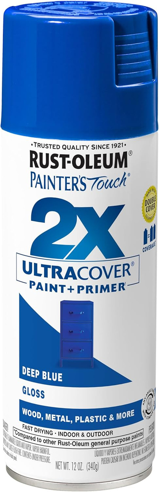 249114 Painter'S Touch 2X Ultra Cover Spray Paint, 12 Oz, Gloss Deep Blue