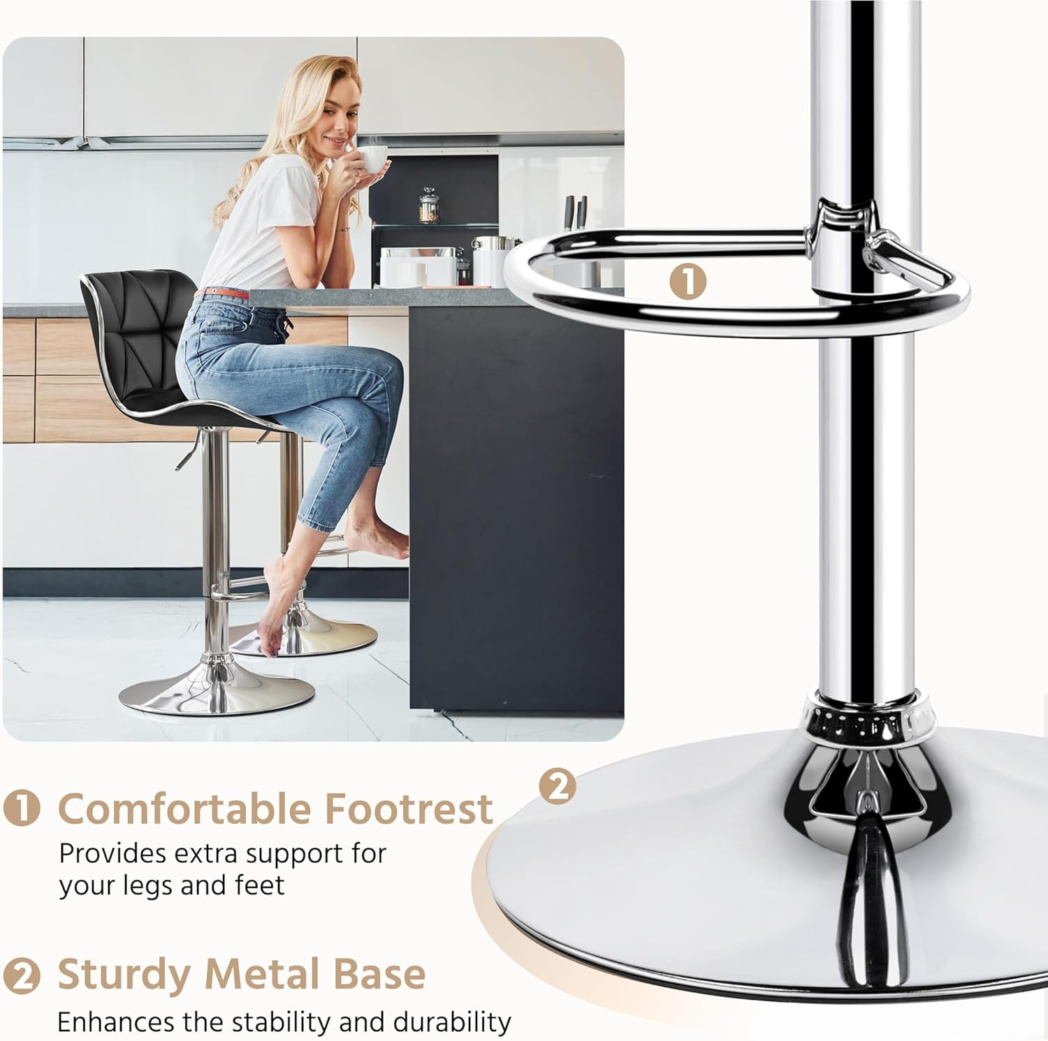 Bar Stools Set of 4 Island Chairs Shell Back PU Leather Adjustable Barstools