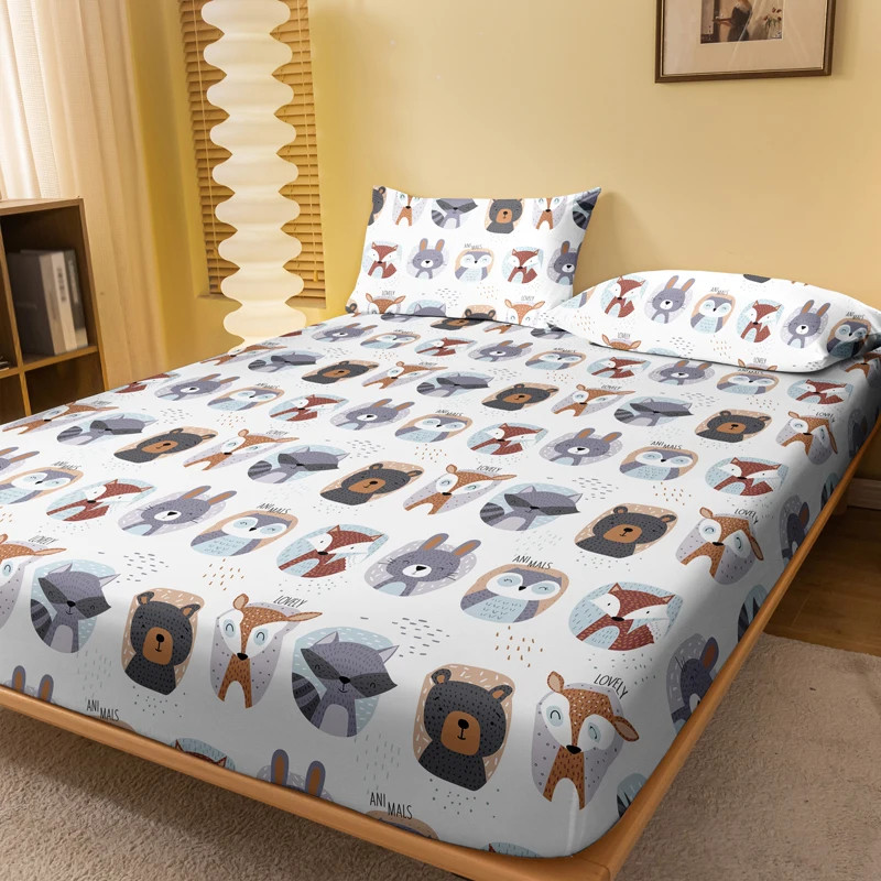 1 Simple modern animal printed matte Fitted Sheet, bedroom printed bed cover, be
