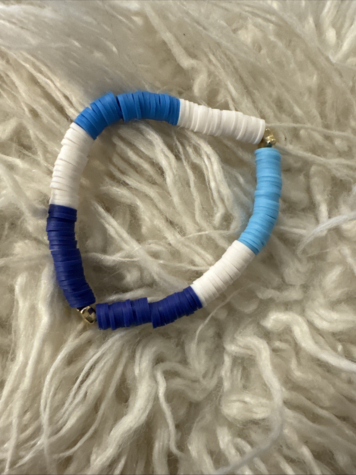 Handmade Blue And White Clay Bead Bracelet With Star Charms