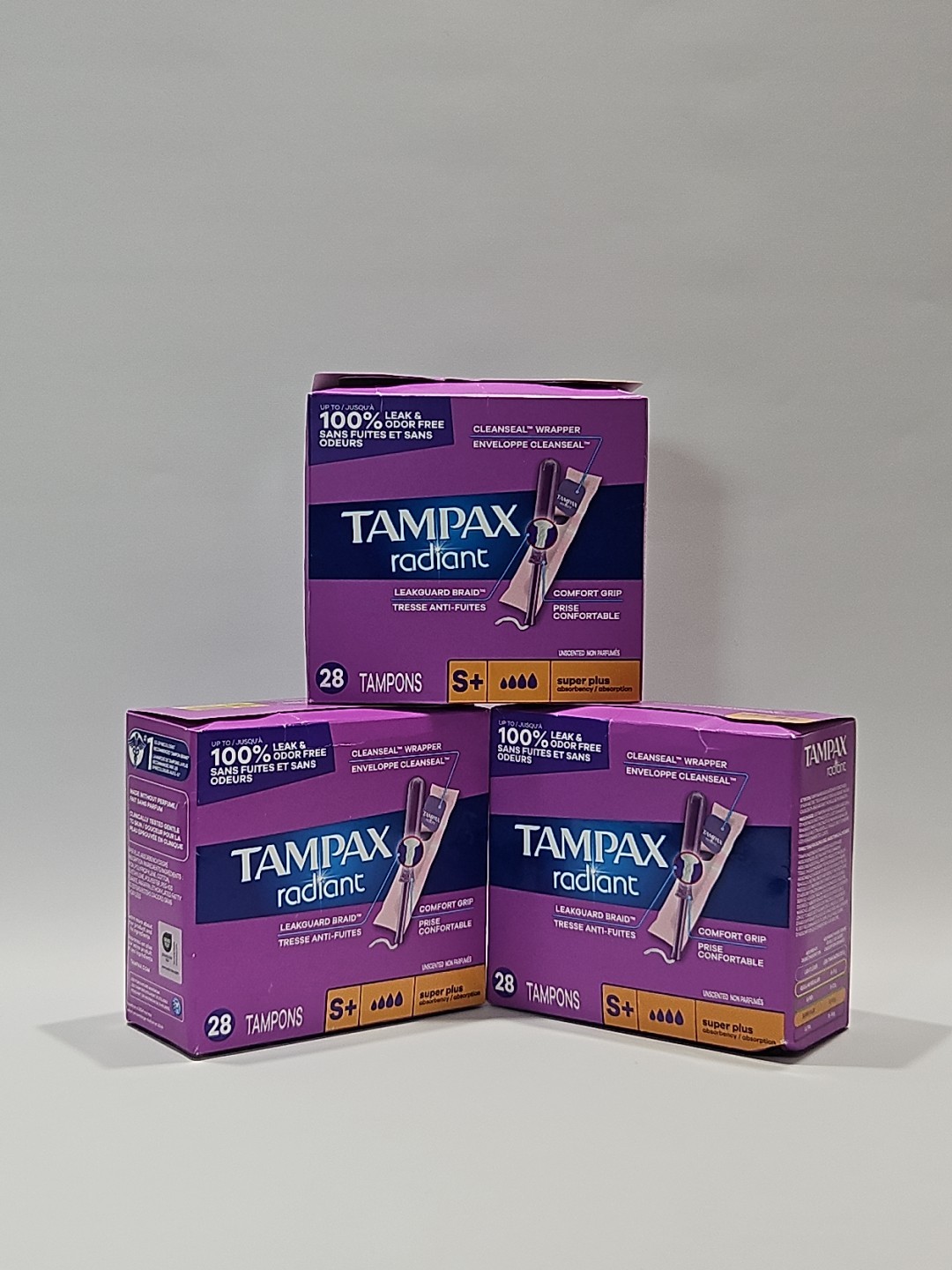Tampax Radiant Tampons Leakguard and Comfort Grip 28 Count.