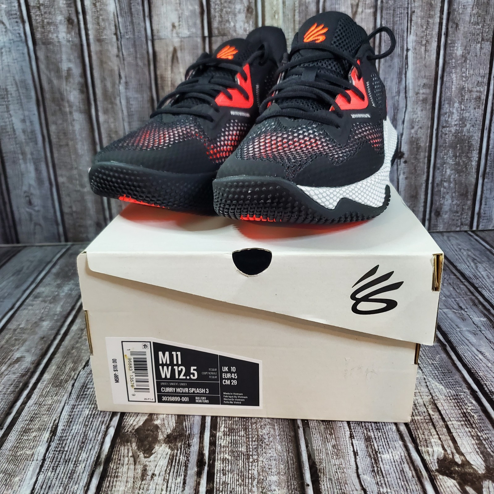 Under Armour Men's Curry HOVR Splash 3 Black Gray Basketball 3026899-001 Size 11