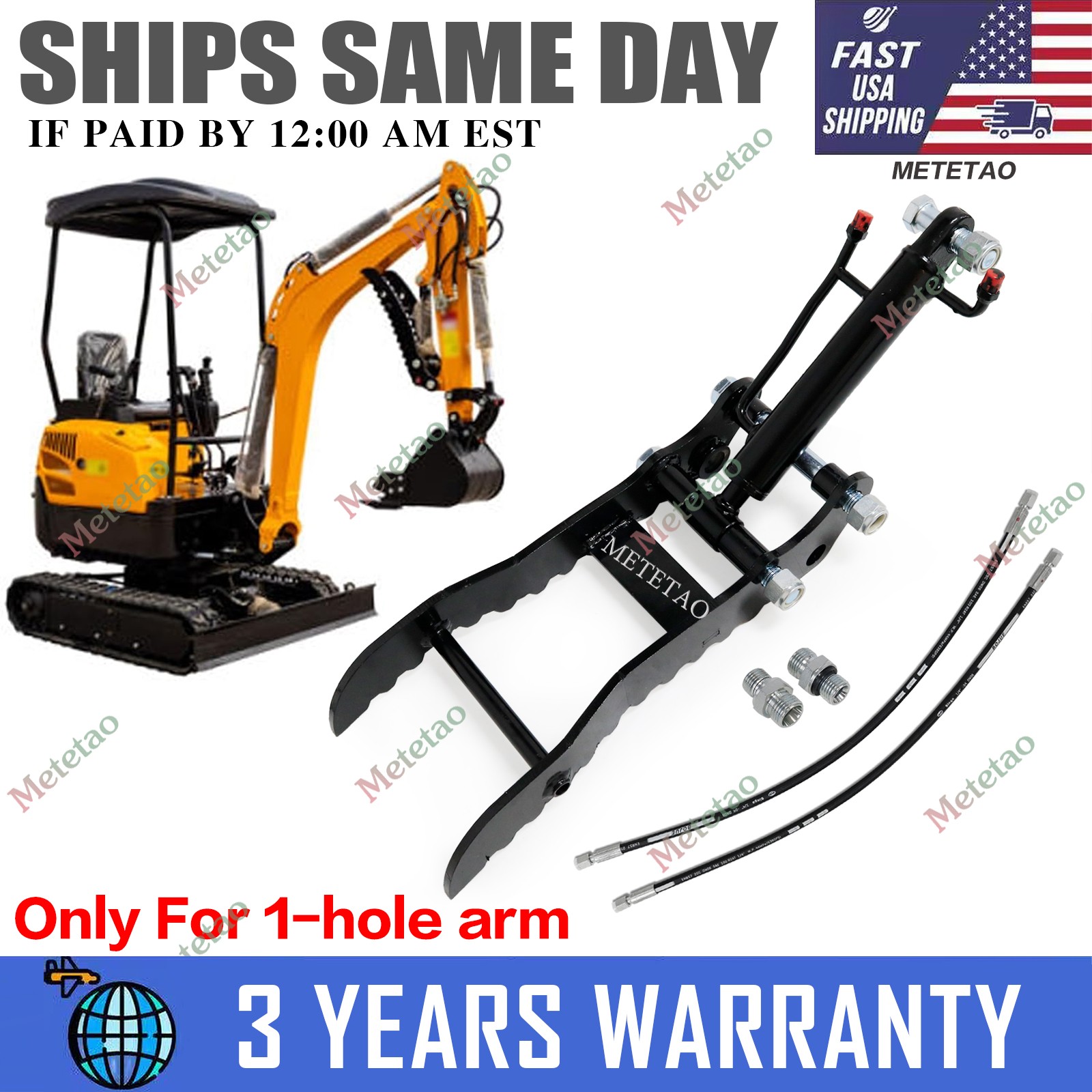 One Hole Mini Excavator Attachments Hydraulic Thumb Clip For 1-2Ton Small Digger