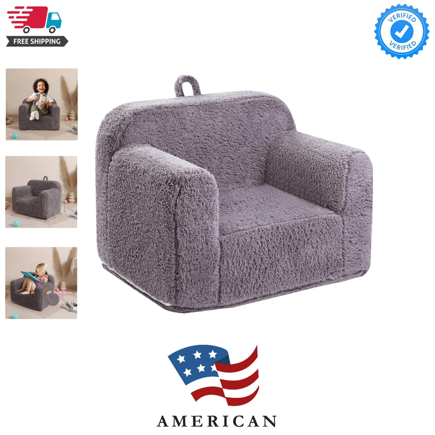 Kids Snuggly-Soft Sherpa Chair, Cuddly Toddler Foam Chair for Boys and Girls,...