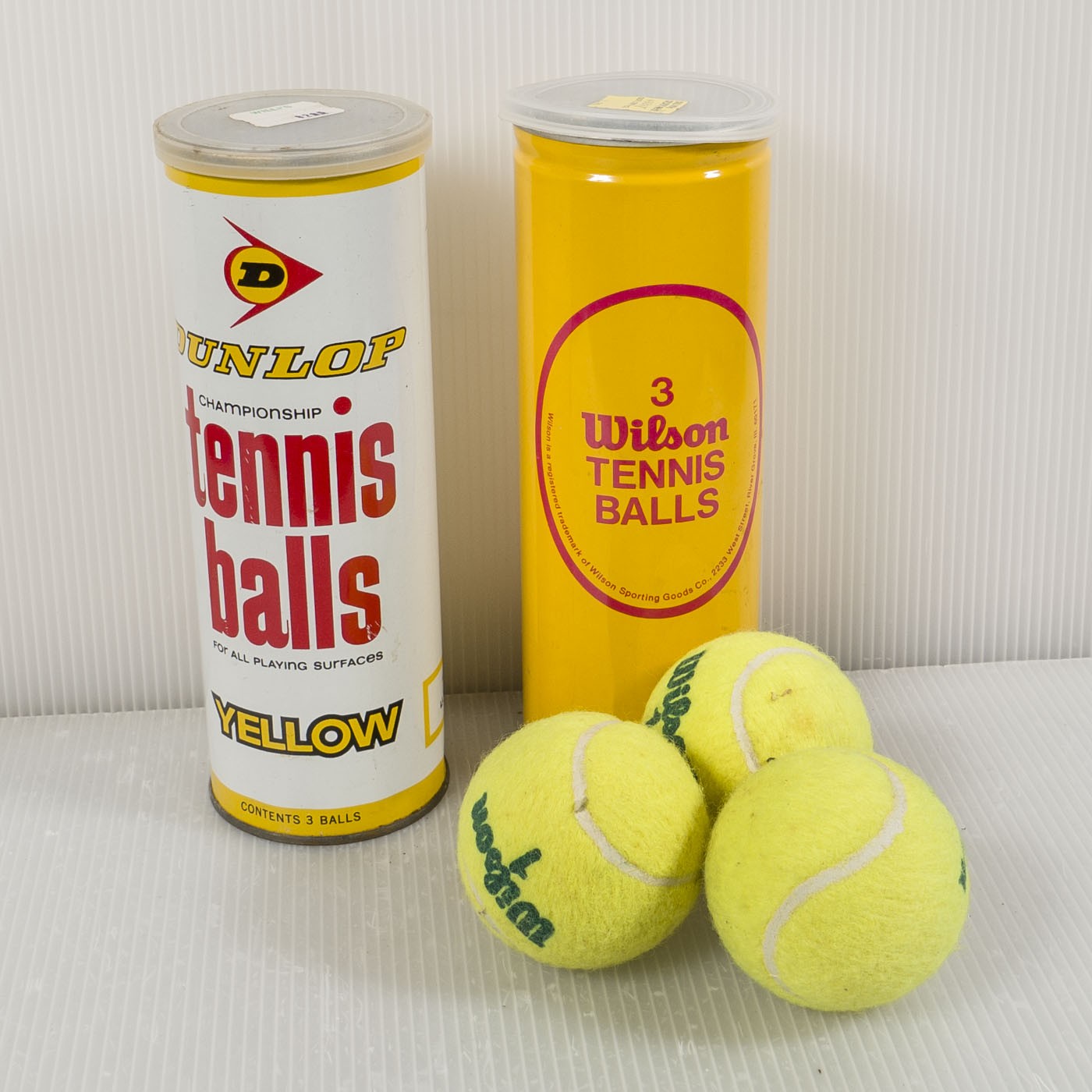 Vintage Dunlop & Wilson Tennis Ball Cans w/ 3 Wilson Tennis Balls Collectible