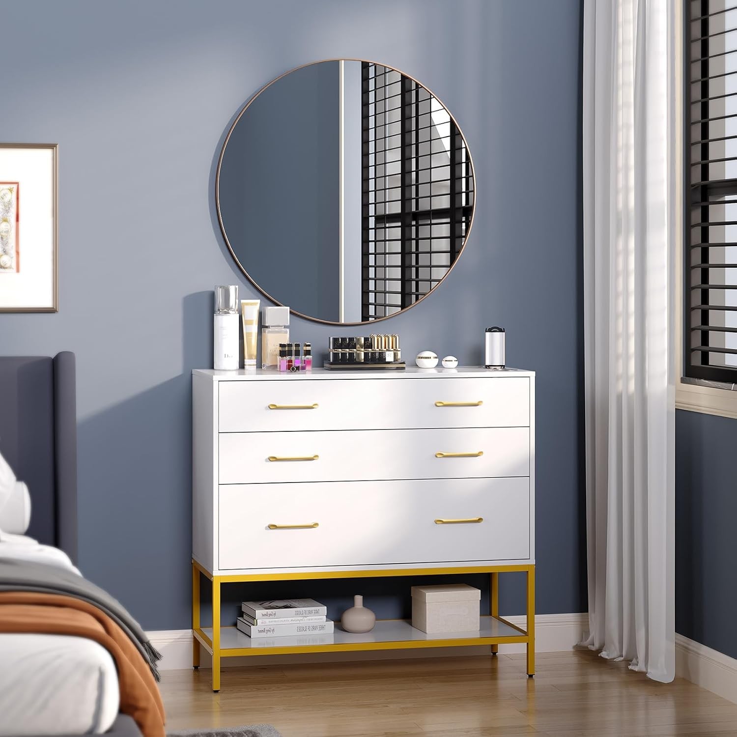 Salon Station with Mirror, Hair Stylist & Barber Beauty Station with 3 Drawers