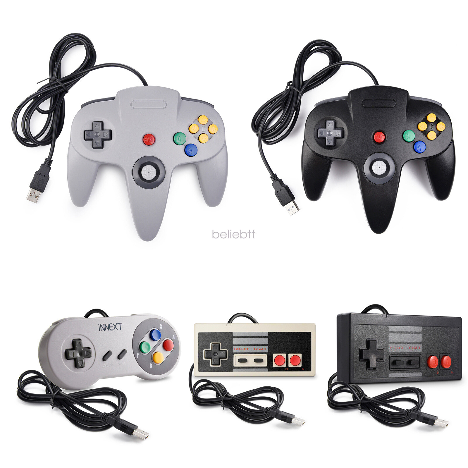 For PC/Mac/Linux N64 SNES NES USB Controller Joypad Classic Wired 64 Bit