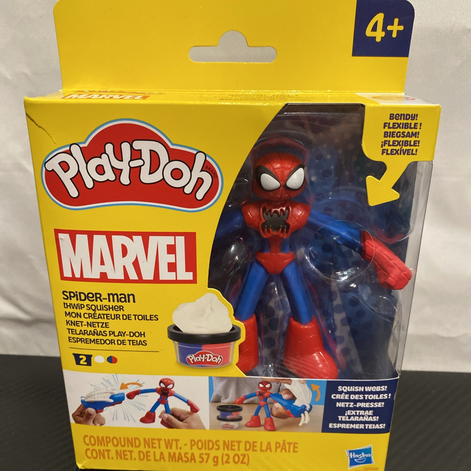 Play-Doh Marvel Spider-man Playset Bendy Action Fig +Web Squisher + 2 Compounds