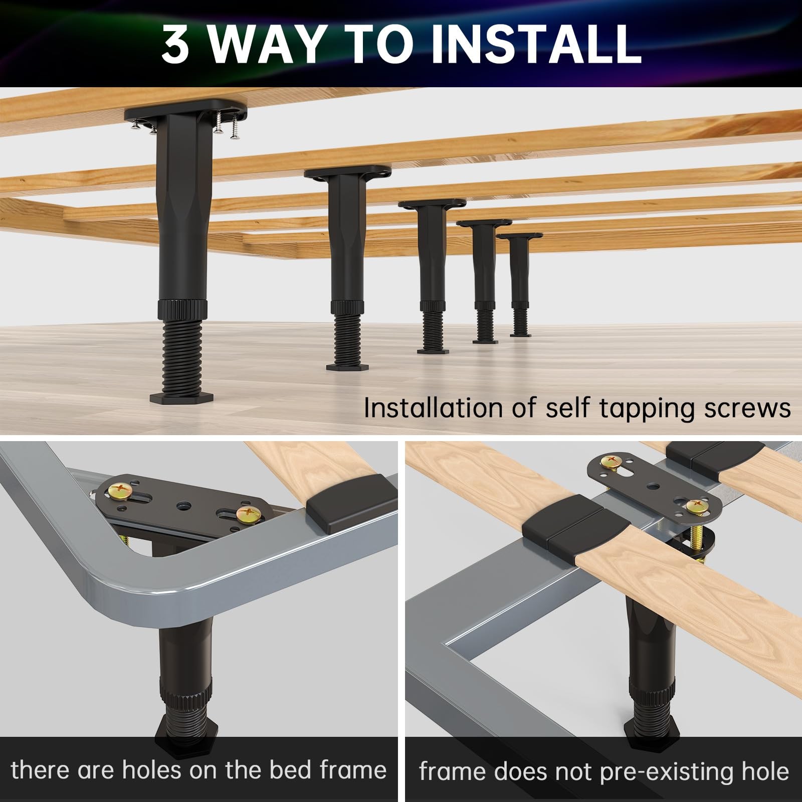4 PCS Adjustable Height Center Support Leg for Bed Frame (7.7"-13.3"), Upgrad...