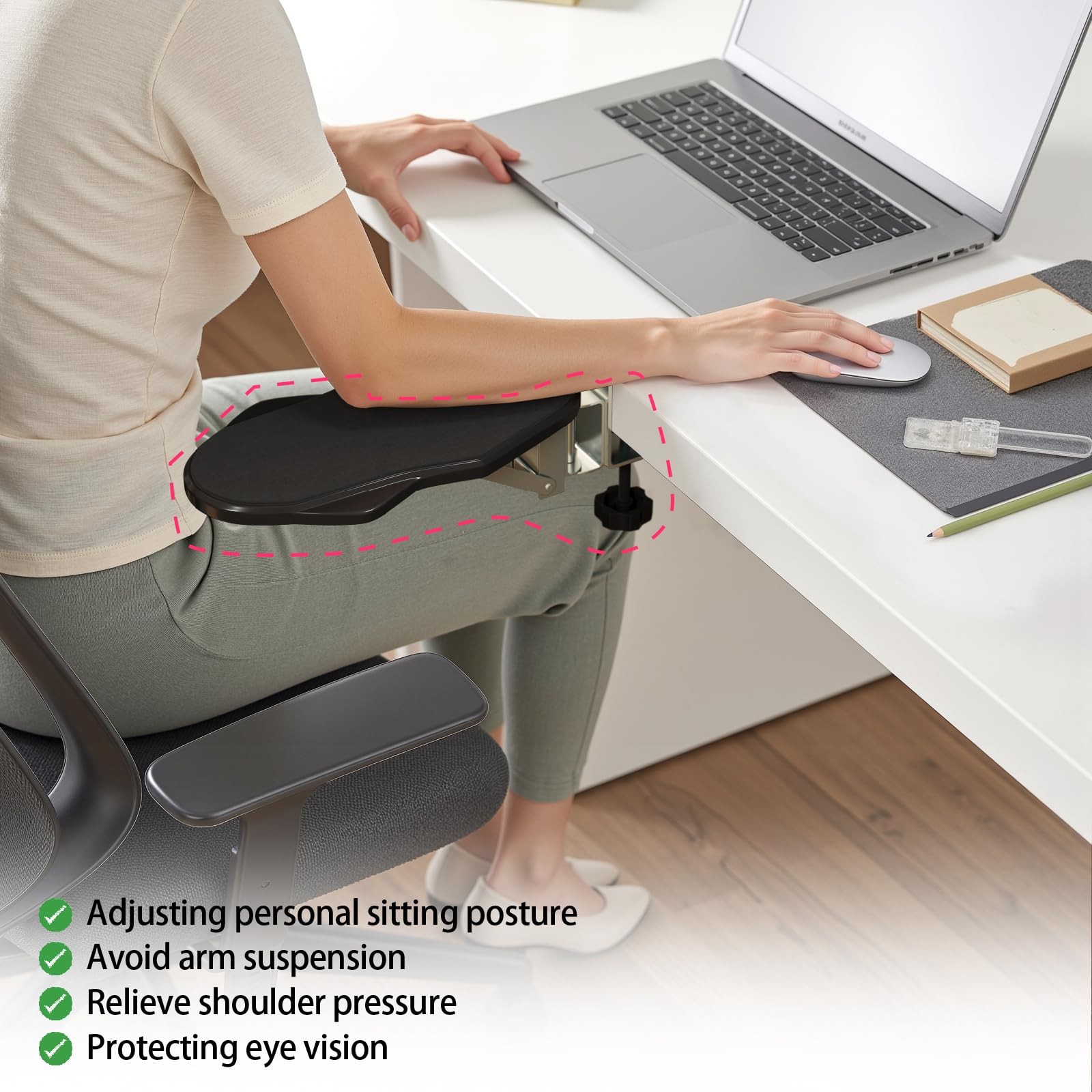 Black Foldable Rotatable Desk Arm Elbow Rest Support Computer Gaming Extender
