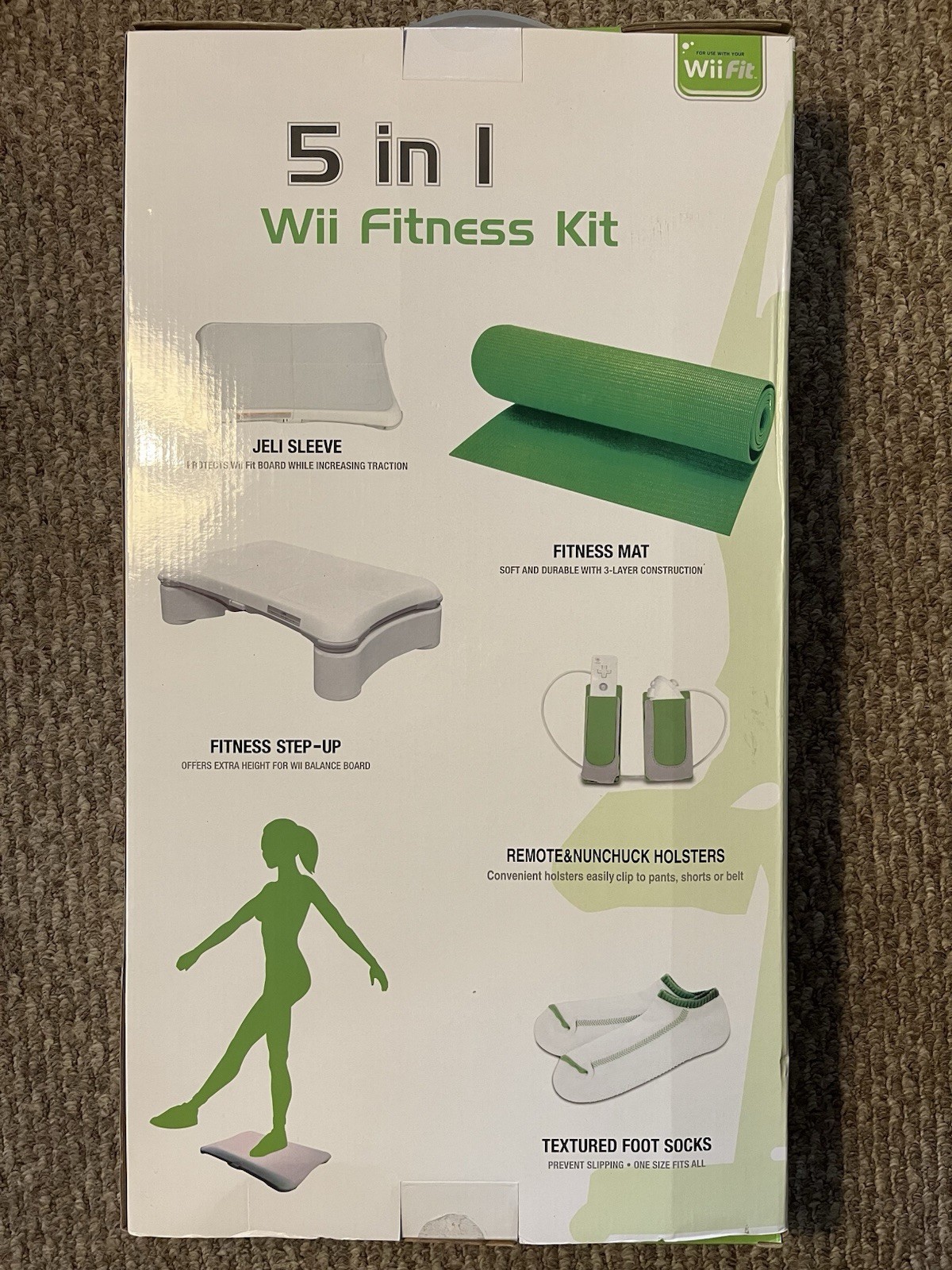 5 in 1 wii fitness kit nintendo new unopened fit step-up mat socks holsters