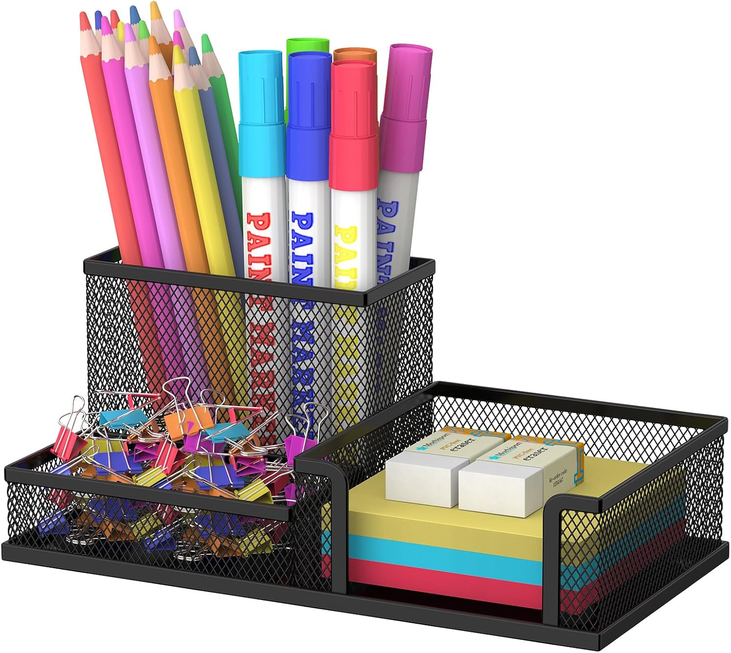 Pen Holder Desk Organizer, Office Supplies Pencil Holder with 3 Compartments, De