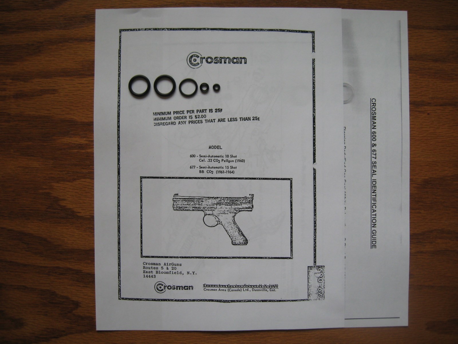 Crosman 600 677 CO2 Pistol Seal O-Ring Kit - Exploded View - Parts List & Guide