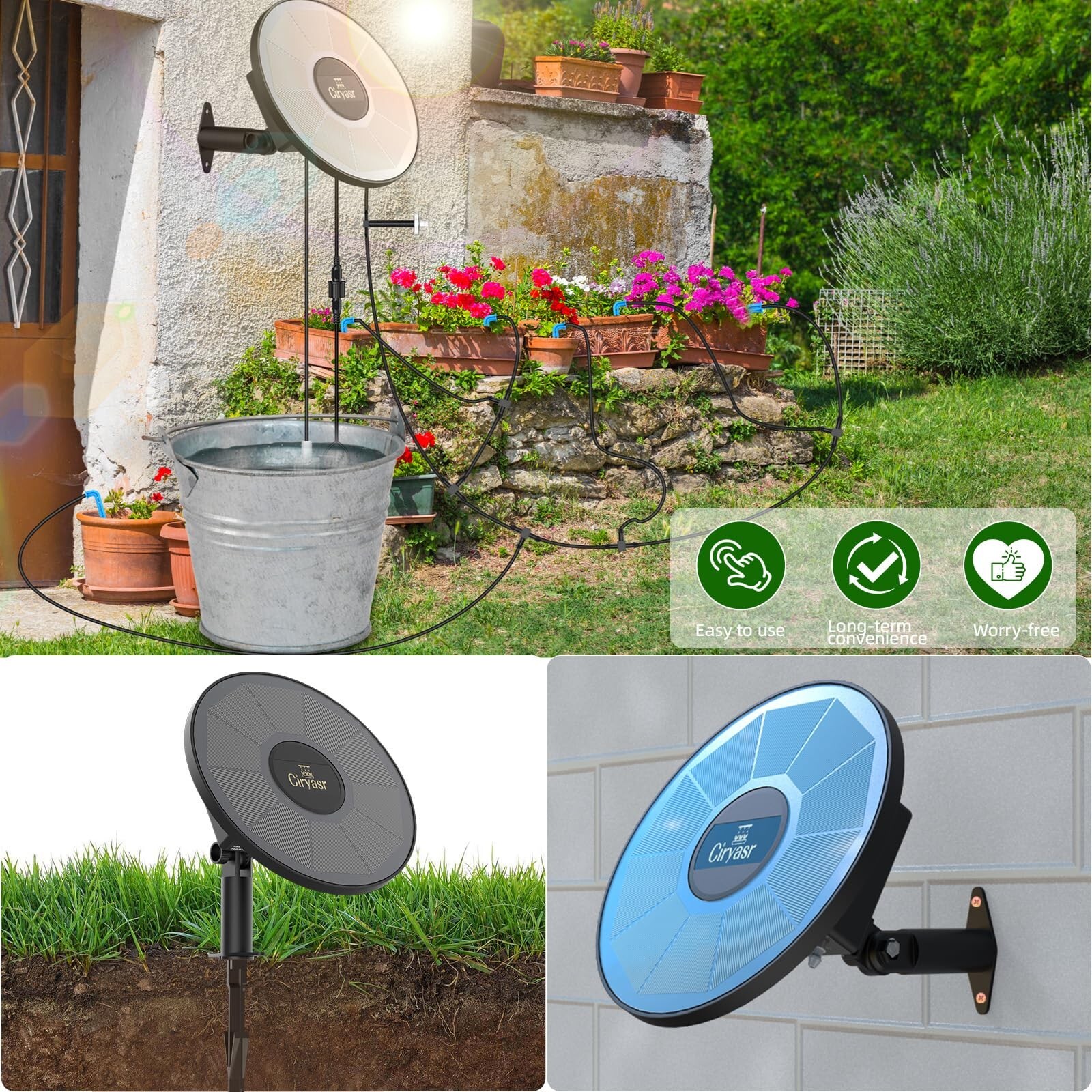 Solar Drip Irrigation System with 2200mAh Battery and 6 Timer Modes for Plants