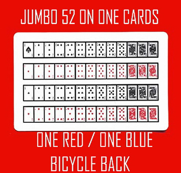 JUMBO BICYCLE 52 ON ONE CARDS - ONE RED AND ONE BLUE BICYCLE BACK