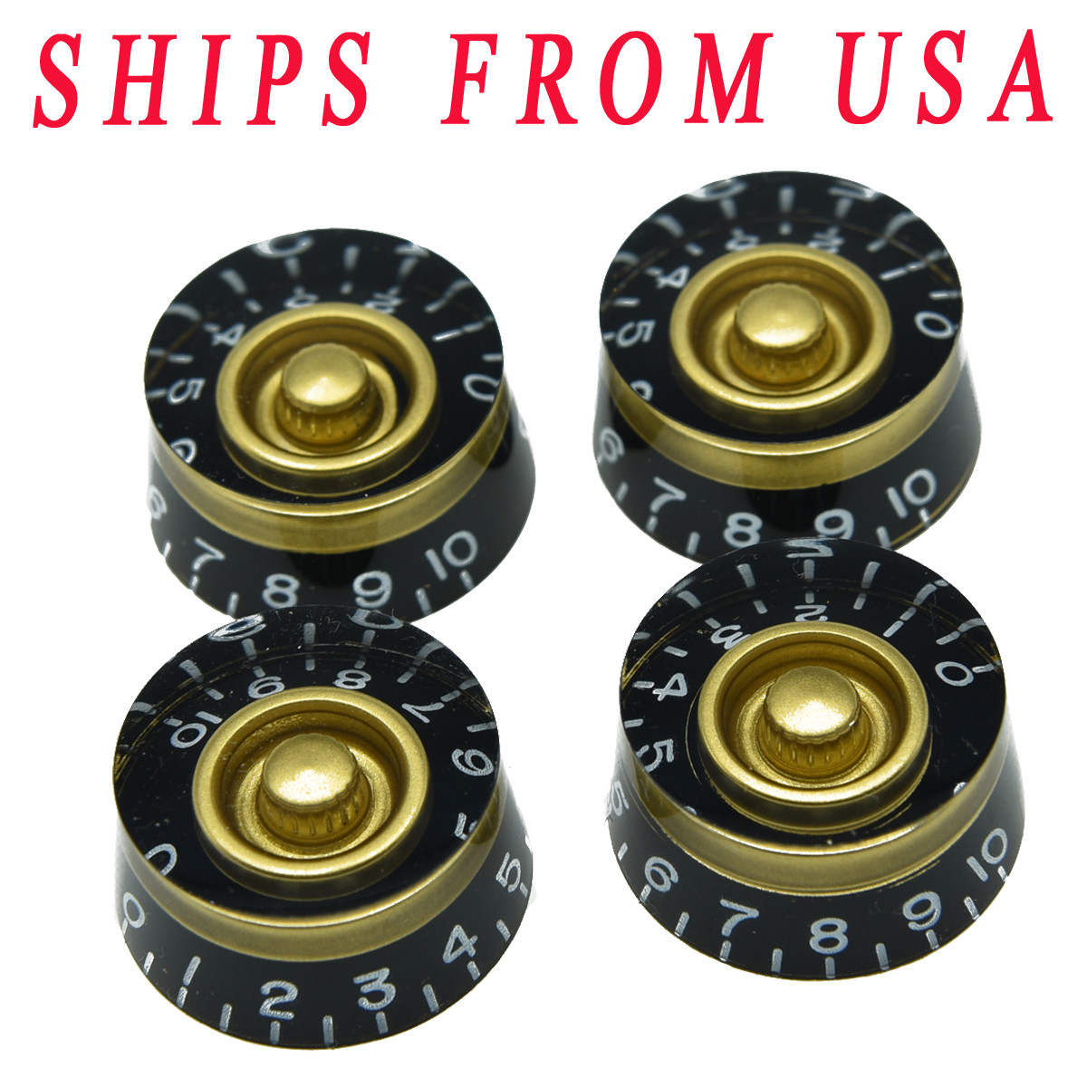 KAISH 4x LP Custom Control Knobs Speed Dial Knobs Black w/ Gold fits Les Paul