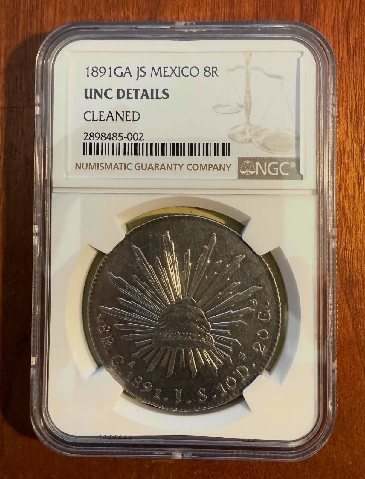 MEXICO GUADALAJARA  1891-GaJS 8 REALES COIN, NGC CERTIFIED UNCIRCULATED DETAILS