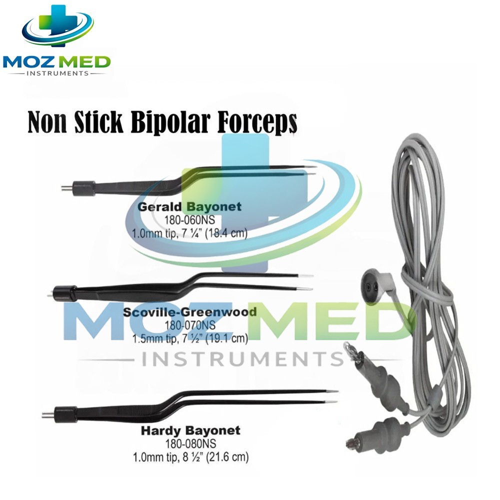 3 Pcs Set Non Stick Bayonet Bipolar Forceps with Silicon Cord US Type