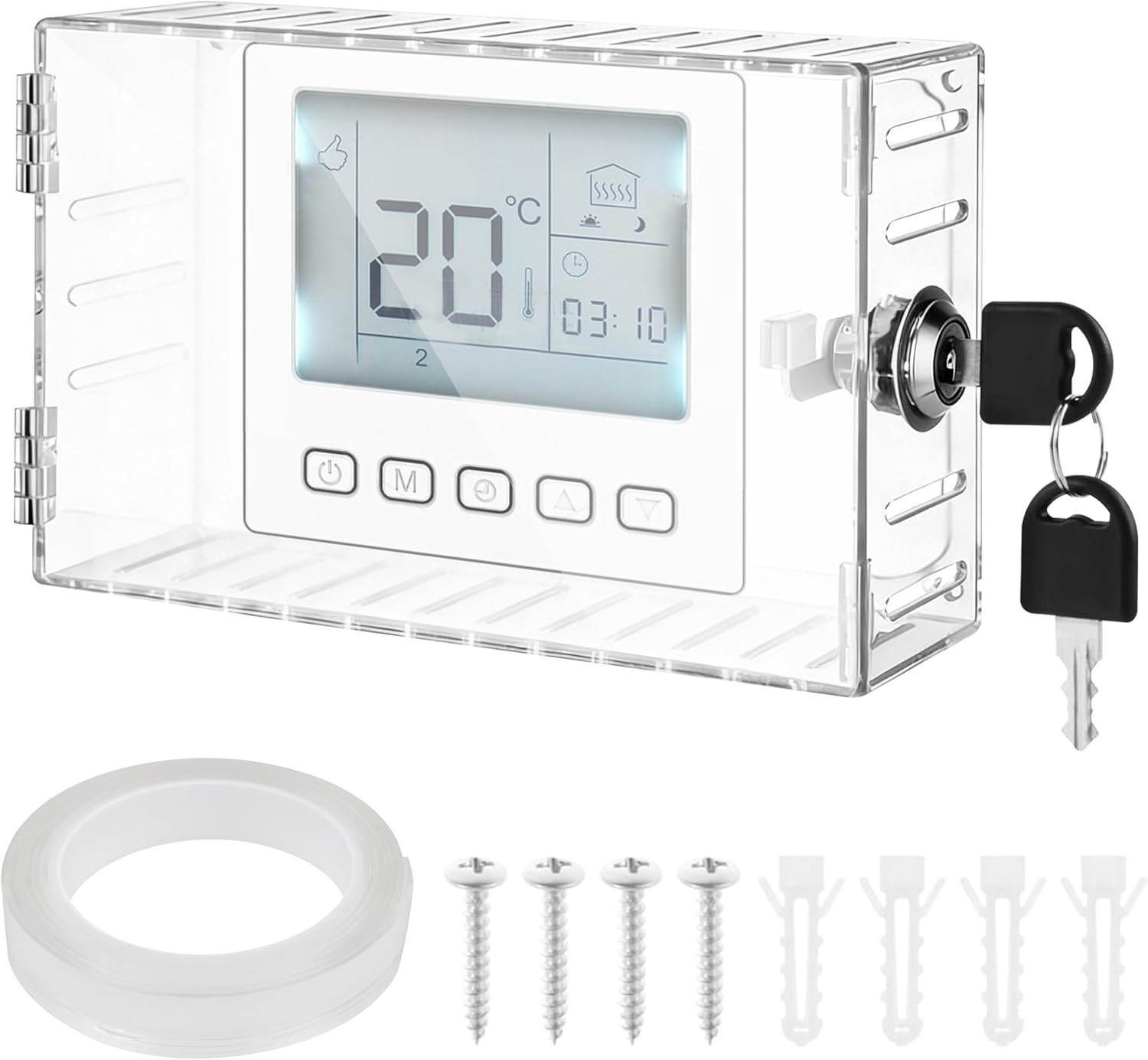 Upgraded Large Thermostat Lock Box with Key, Clear Large Thermostat Cover for wa